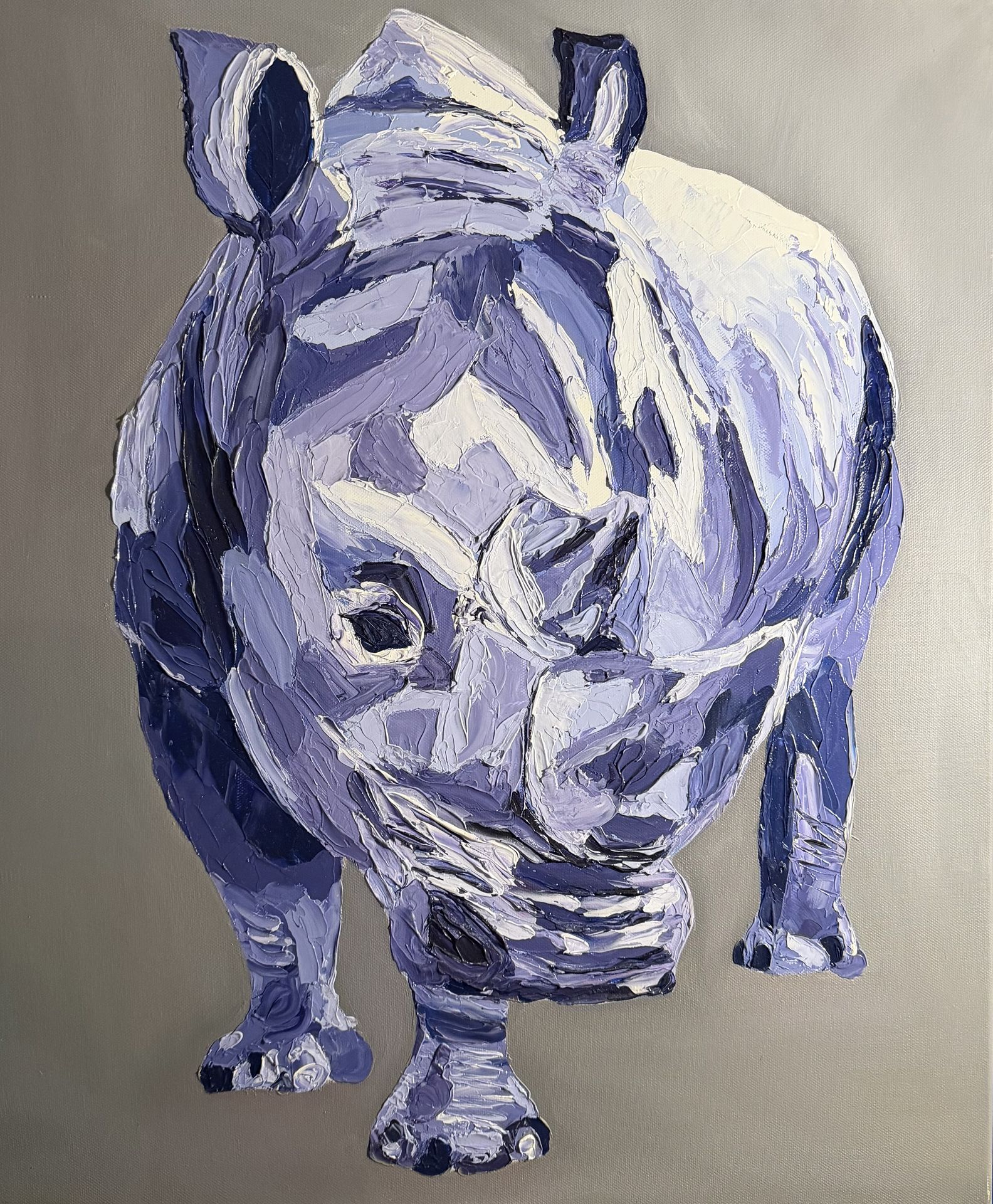 Tableau mural rhinocéros peint au couteau